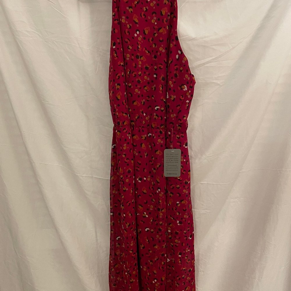 Superfoxx Red Floral Lurex Chiffon High Neck Dress Size Small